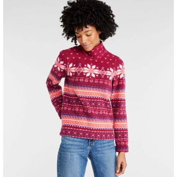L.L. Bean Cozy Cottage Fleece fair isle nordic funnel neck sweater 1X - Picture 1 of 9